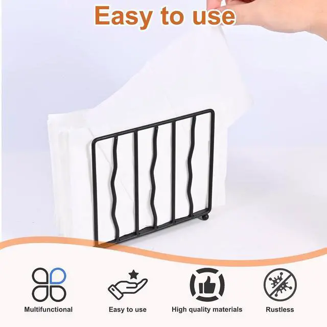 Alt view image 4 of 7 - Modern Standing Napkin Holder for table, Black Metal, Tabletop Paper Napkin Dispenser for Coffee Filter Holder Kitchen, Dining Room, Outdoor.
