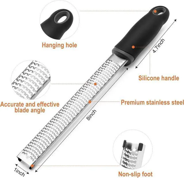 Alt view image 2 of 6 - Kaishun Stainless Steel Zester Grater for Lemon, Lime & Cheese, Black