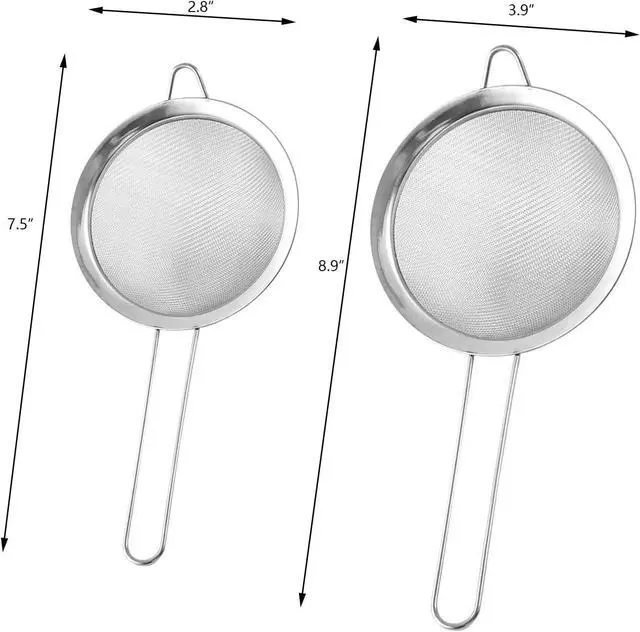 Alt view image 2 of 6 - 2PCS Fine Mesh Strainers Set Small Stainless Steel Sieves with Handles For Straining Cocktail Flour Powdered Sugar Tea Bar Tool