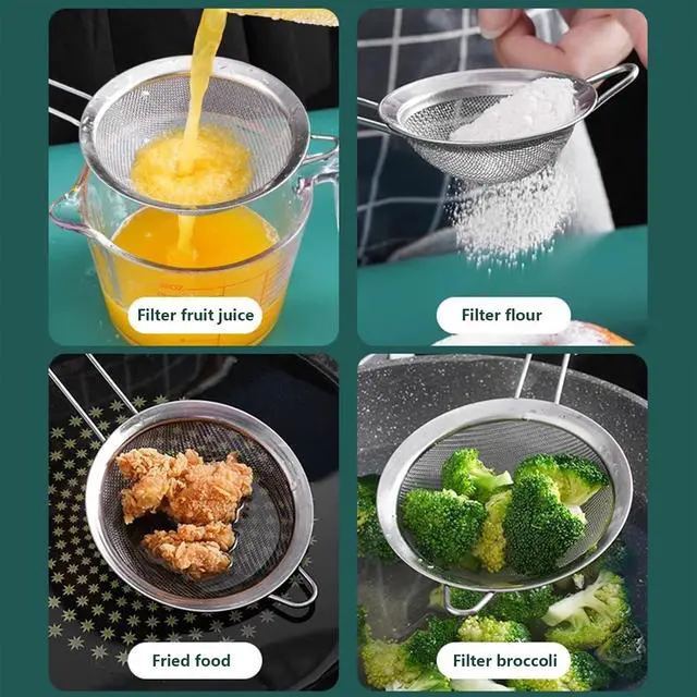 Alt view image 4 of 6 - 2PCS Fine Mesh Strainers Set Small Stainless Steel Sieves with Handles For Straining Cocktail Flour Powdered Sugar Tea Bar Tool
