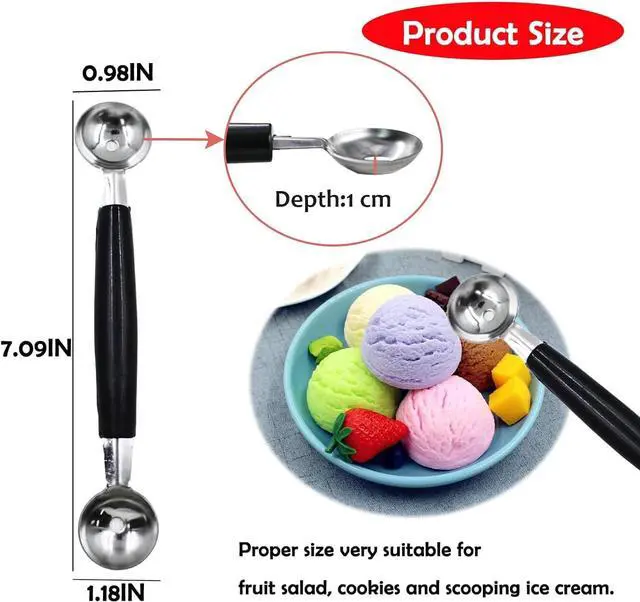 Alt view image 2 of 5 - 2 Pack Double Ended Headed Fruit Icecream Ball Spoon Melon Baller