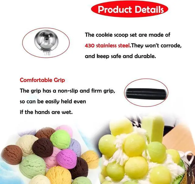 Alt view image 3 of 5 - 2 Pack Double Ended Headed Fruit Icecream Ball Spoon Melon Baller
