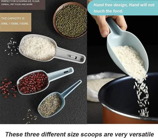 Alt view image 4 of 6 - Set of 3 Scoops for Canisters, Plastic Flour Scoop, Ice Scooper for Canisters, Flour, Powders, Dry Foods, Candy, Popcorn, Coffee Beans Pet Food