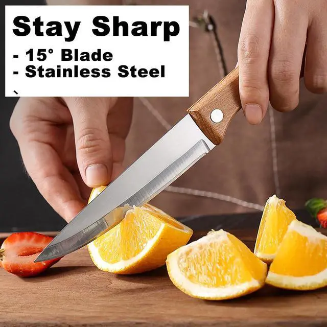 Alt view image 3 of 7 - Paring Knife Peeling Fruit Vegetable Cutting Meat Slicing Kitchen Knives Stainless Steel Ultra Sharp Blade Wooden Ergonomic Handle