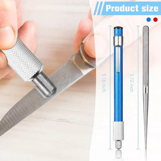 Alt view image 2 of 7 - 2 Pieces Diamond Retractable Knife Sharpener Steel Sharpening Rod for Kitchen Outdoor Serrated Stick Tools (Sky Blue, Red)