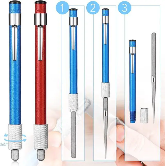 Alt view image 3 of 7 - 2 Pieces Diamond Retractable Knife Sharpener Steel Sharpening Rod for Kitchen Outdoor Serrated Stick Tools (Sky Blue, Red)