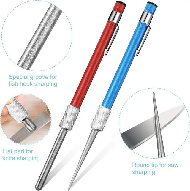 Alt view image 4 of 7 - 2 Pieces Diamond Retractable Knife Sharpener Steel Sharpening Rod for Kitchen Outdoor Serrated Stick Tools (Sky Blue, Red)