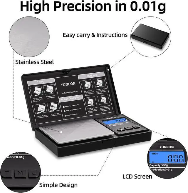 Alt view image 4 of 7 - Gram Scale- 500g Ultra-Precise Digital Scale .01 Gram Accuracy for Jewelry, Diamonds, Gold & Silver, Portable Pocket Scale with LCD Display, Tare Function - Perfect for Jewelers & Collectors