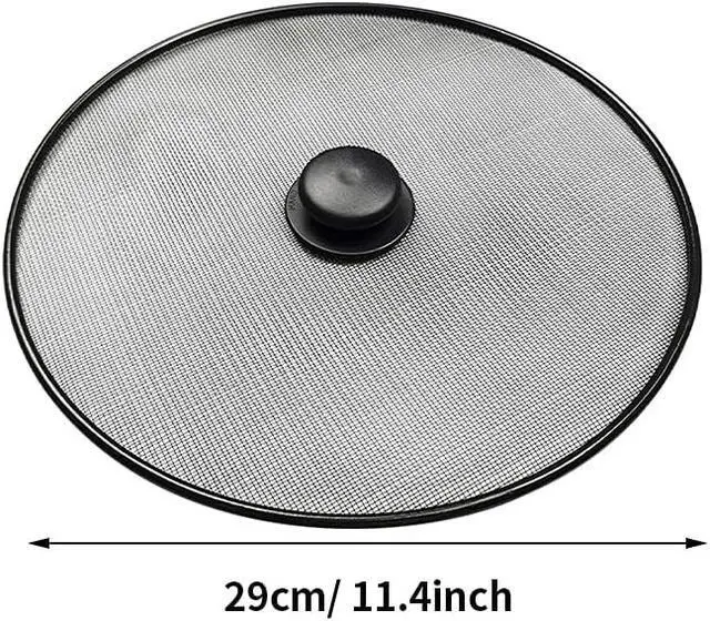 Alt view image 2 of 7 - Splatter Screen, Frying Pan Splatter Screen, Splash Guard Lid with Knob, Extra Fine Mesh Splash Guard Pot Lid,Iron Coating Grease Guard Frying Pan Cover for Cooking(size:29cm)