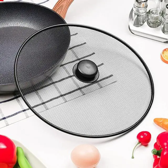 Alt view image 3 of 7 - Splatter Screen, Frying Pan Splatter Screen, Splash Guard Lid with Knob, Extra Fine Mesh Splash Guard Pot Lid,Iron Coating Grease Guard Frying Pan Cover for Cooking(size:29cm)