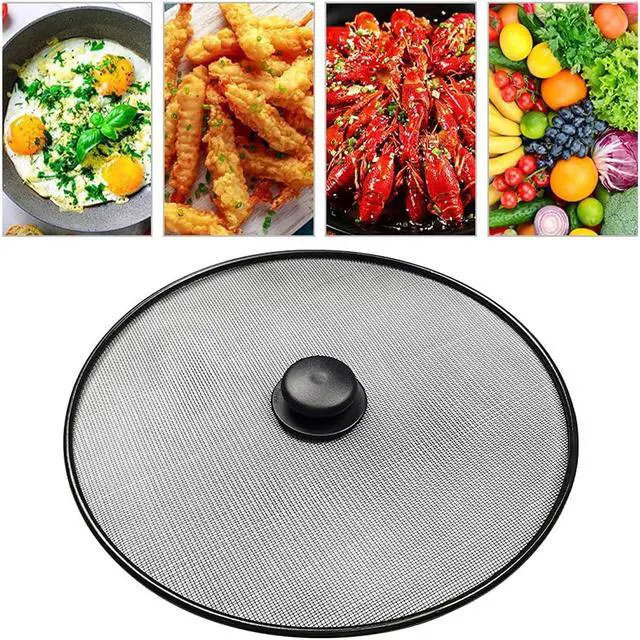 Alt view image 5 of 7 - Splatter Screen, Frying Pan Splatter Screen, Splash Guard Lid with Knob, Extra Fine Mesh Splash Guard Pot Lid,Iron Coating Grease Guard Frying Pan Cover for Cooking(size:29cm)