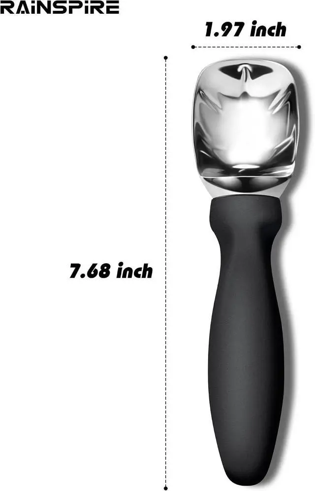 Alt view image 2 of 7 - Rainspire Ice Cream Scoop Stainless Steel with Comfortable Handle, Ice Cream Scooper Heavy Duty, Ice Cream Spade Great for Spooning Frozen Hard Gelato and Sorbet, Cookie Dough, Melon, Black