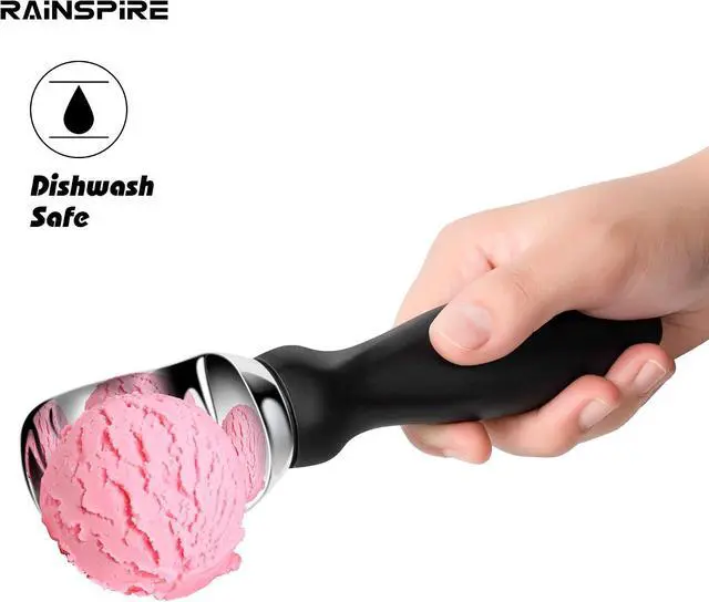 Alt view image 5 of 7 - Rainspire Ice Cream Scoop Stainless Steel with Comfortable Handle, Ice Cream Scooper Heavy Duty, Ice Cream Spade Great for Spooning Frozen Hard Gelato and Sorbet, Cookie Dough, Melon, Black
