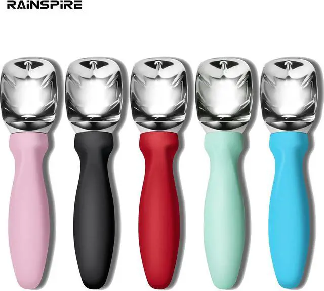 Alt view image 7 of 7 - Rainspire Ice Cream Scoop Stainless Steel with Comfortable Handle, Ice Cream Scooper Heavy Duty, Ice Cream Spade Great for Spooning Frozen Hard Gelato and Sorbet, Cookie Dough, Melon, Black