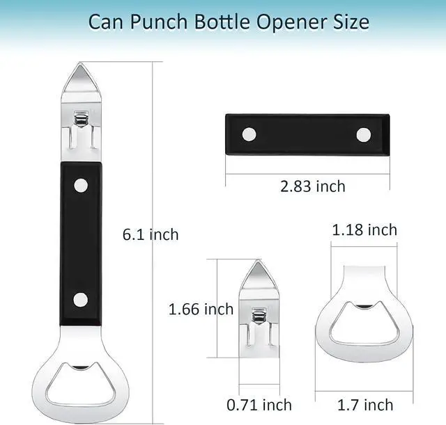Alt view image 2 of 6 - Can Punch Opener Little Cook Stainless Steel Can & Bottle Opener, Manual 2 in 1 Multifunctional Kitchen Tool, Dishwasher Safe (Black)