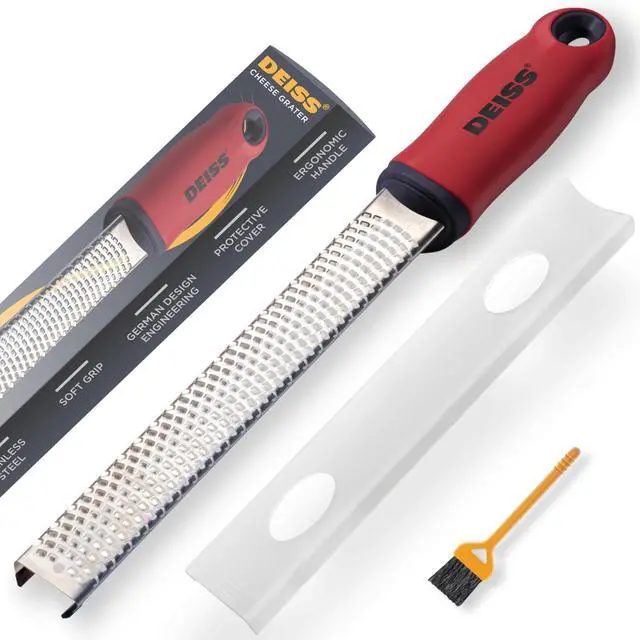 Main image of Deiss PRO Citrus Zester & Cheese Grater - Parmesan Cheese Lemon, Ginger, Garlic, Nutmeg, Chocolate, Vegetables, Fruits - Razor-Sharp Stainless Steel Blade, Wide, Dishwasher Safe