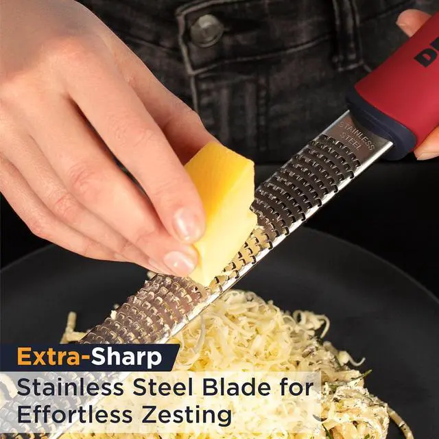 Alt view image 3 of 7 - Deiss PRO Citrus Zester & Cheese Grater - Parmesan Cheese Lemon, Ginger, Garlic, Nutmeg, Chocolate, Vegetables, Fruits - Razor-Sharp Stainless Steel Blade, Wide, Dishwasher Safe