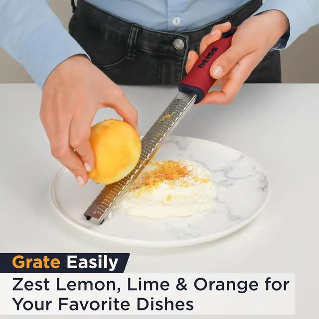 Alt view image 6 of 7 - Deiss PRO Citrus Zester & Cheese Grater - Parmesan Cheese Lemon, Ginger, Garlic, Nutmeg, Chocolate, Vegetables, Fruits - Razor-Sharp Stainless Steel Blade, Wide, Dishwasher Safe
