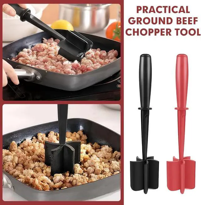 Alt view image 2 of 7 - 2Pcs Ground Beef Chopper Tool, Meat Masher Ground Beef Heat Resistant Meat Spatula Chopper Hamburger Meat Chopper, Black+Red