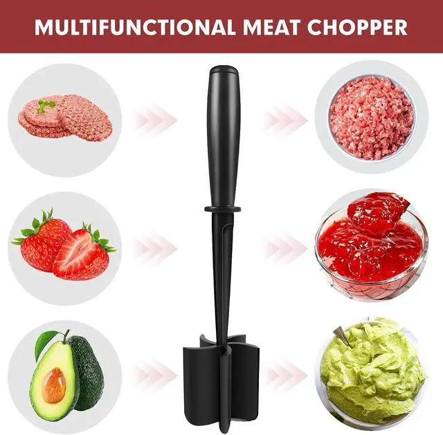 Alt view image 4 of 7 - 2Pcs Ground Beef Chopper Tool, Meat Masher Ground Beef Heat Resistant Meat Spatula Chopper Hamburger Meat Chopper, Black+Red
