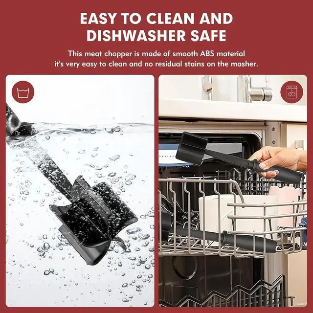 Alt view image 7 of 7 - 2Pcs Ground Beef Chopper Tool, Meat Masher Ground Beef Heat Resistant Meat Spatula Chopper Hamburger Meat Chopper, Black+Red