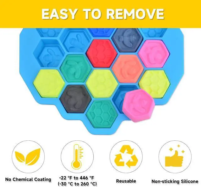 Alt view image 6 of 7 - 3Pcs Honeycomb Bees Silicone Molds, XJMWXHFC 19 Cavities Chocolate Molds, Food Grade Silicone Baking Molds, Non-Stick Cake Mold for Chocolate, Candy, Jelly, Ice Cube, Mini Cakes (Pink, Green, Blue)