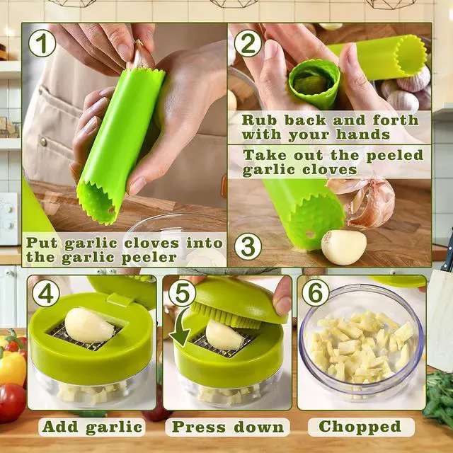 Alt view image 3 of 7 - 2 Pcs Garlic Press Stainless Steel, Garlic Mincer Crusher with Peeler and Cleaning Brush, Garlic Chopper Mini Kitchen Tool