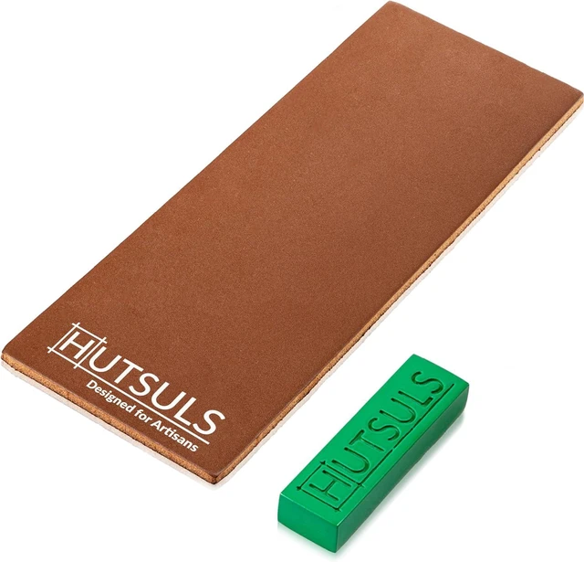 Main image of Hutsuls Brown Leather Strop with Compound - Get Razor-Sharp Edges with Stropping Kit, Green Honing Compound & Vegetable Tanned Two Sided Knife Sharpener Step-by-Step Guide Included