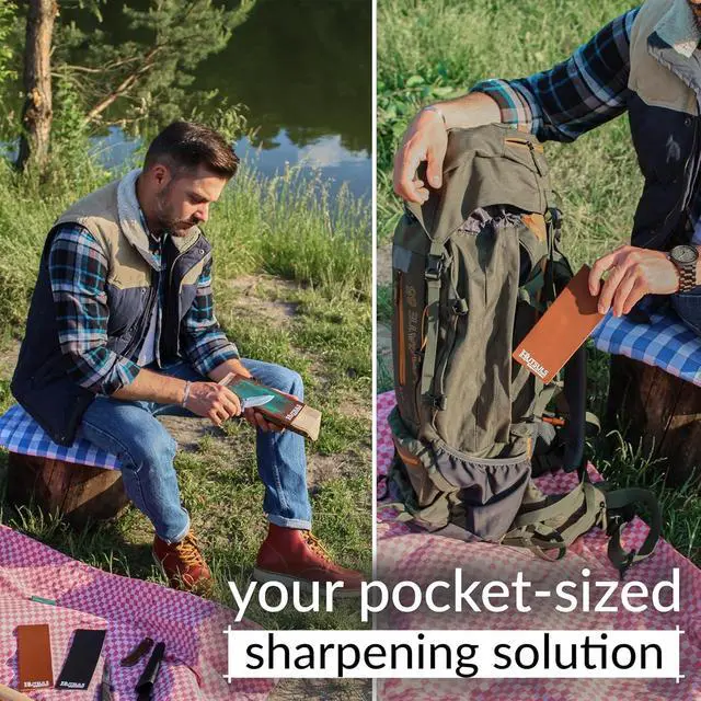 Alt view image 7 of 7 - Hutsuls Brown Leather Strop with Compound - Get Razor-Sharp Edges with Stropping Kit, Green Honing Compound & Vegetable Tanned Two Sided Knife Sharpener Step-by-Step Guide Included