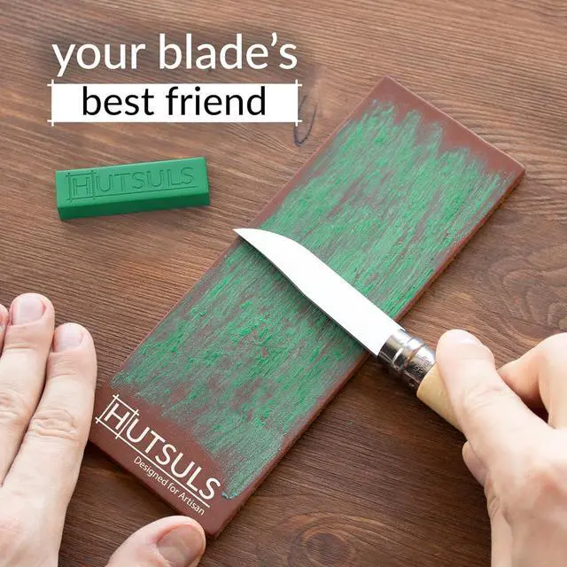 Alt view image 4 of 7 - Hutsuls Brown Leather Strop with Compound - Get Razor-Sharp Edges with Stropping Kit, Green Honing Compound & Vegetable Tanned Two Sided Knife Sharpener Step-by-Step Guide Included