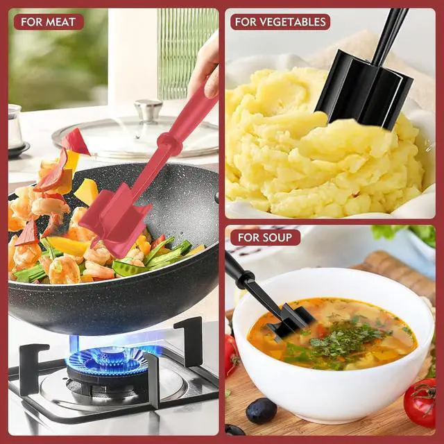 Alt view image 6 of 7 - 2Pcs Ground Beef Chopper Tool, Meat Masher Ground Beef Heat Resistant Meat Spatula Chopper Hamburger Meat Chopper, Black+Red