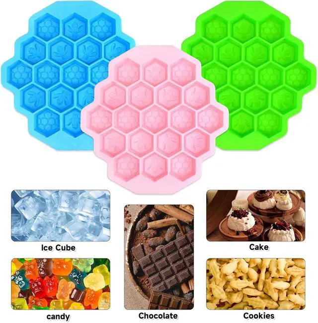Alt view image 4 of 7 - 3Pcs Honeycomb Bees Silicone Molds, XJMWXHFC 19 Cavities Chocolate Molds, Food Grade Silicone Baking Molds, Non-Stick Cake Mold for Chocolate, Candy, Jelly, Ice Cube, Mini Cakes (Pink, Green, Blue)