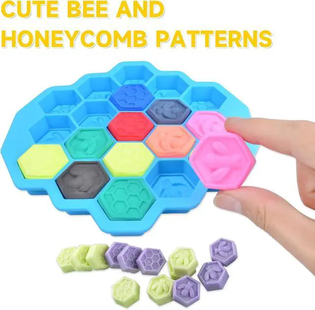 Alt view image 5 of 7 - 3Pcs Honeycomb Bees Silicone Molds, XJMWXHFC 19 Cavities Chocolate Molds, Food Grade Silicone Baking Molds, Non-Stick Cake Mold for Chocolate, Candy, Jelly, Ice Cube, Mini Cakes (Pink, Green, Blue)
