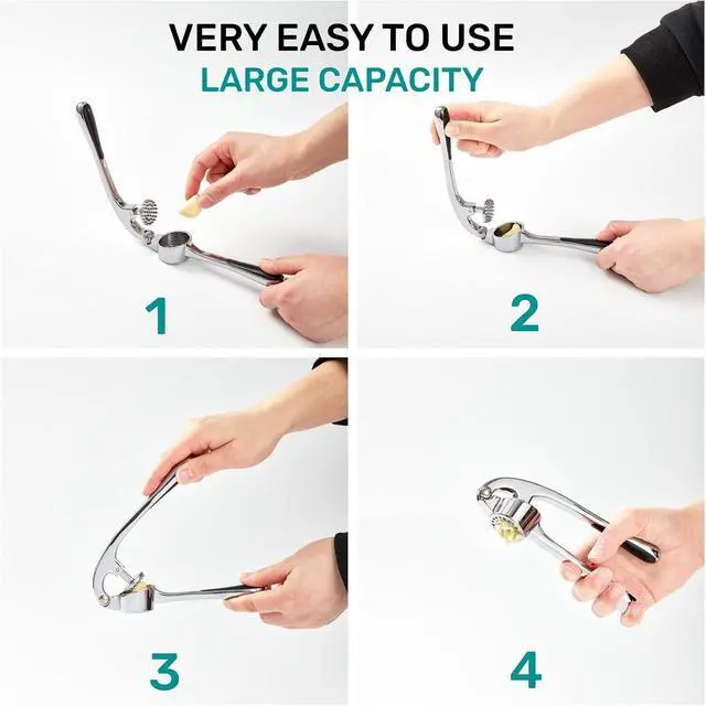 Alt view image 4 of 7 - HiramWare Garlic Press, Premium Rust Proof Kitchen Garlic Mincer Crusher Squeezer with Ergonomic handle, Ginger Crusher with Good Grip, Easy to Clean, Dishwasher Safe