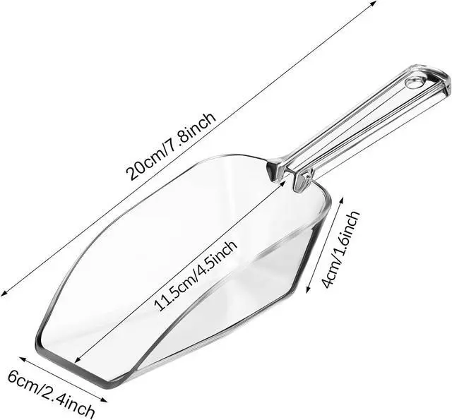 Alt view image 2 of 7 - Hestya 4 Pcs Multi Purpose Clear Plastic Scoops for Candy Buffet Acrylic Kitchen Ice Food Popcorn Scoops for Protein Powders, Ice Cream, Coffee, Tea Jar (7.8 Inch)