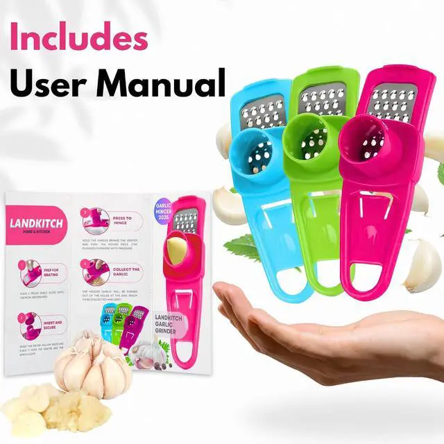 Alt view image 3 of 7 - Landkitch-Garlic Grinder (2 Pack)-Hand Garlic Grinder-Small Hand Grinder for Garlic-Garlic Slicer-Garlic Mincer-2025 New Hand Press Garlic Chopper-Garlic Press Hand Specialty Tools (Green + Pink)