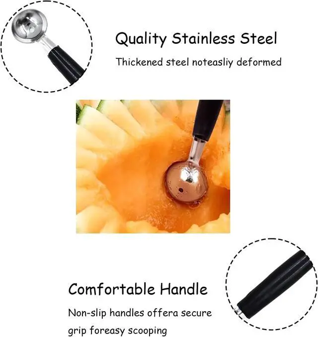 Alt view image 4 of 6 - 2 Pack Melon Baller Scoop,Stainless Steel Double Ended Headed Fruit Ice Cream Ball Spoon,DIY Fruit Platter Ball Tool Scooper for Watermelon/Ice Cream/Fruits/Meatball/Sorbet