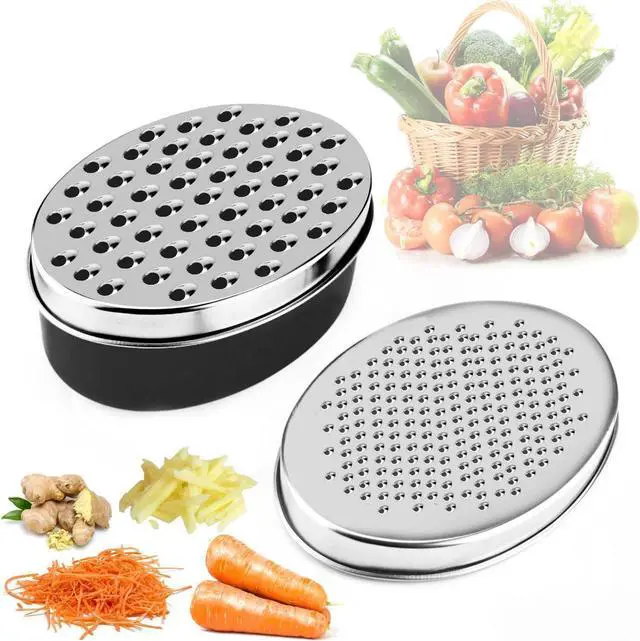 Main image of Stainless Steel Cheese Grater with Airtight Storage Container - Box Grater for Kitchen, Shredder for Parmesan, Cheddar, Vegetables, Chocolate, Nutmeg - Includes Lemon for Citrus, Ginger, Butter