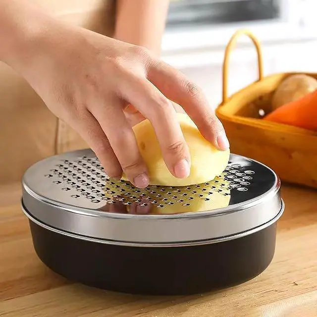 Alt view image 2 of 7 - Stainless Steel Cheese Grater with Airtight Storage Container - Box Grater for Kitchen, Shredder for Parmesan, Cheddar, Vegetables, Chocolate, Nutmeg - Includes Lemon for Citrus, Ginger, Butter