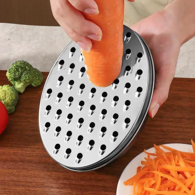 Alt view image 3 of 7 - Stainless Steel Cheese Grater with Airtight Storage Container - Box Grater for Kitchen, Shredder for Parmesan, Cheddar, Vegetables, Chocolate, Nutmeg - Includes Lemon for Citrus, Ginger, Butter