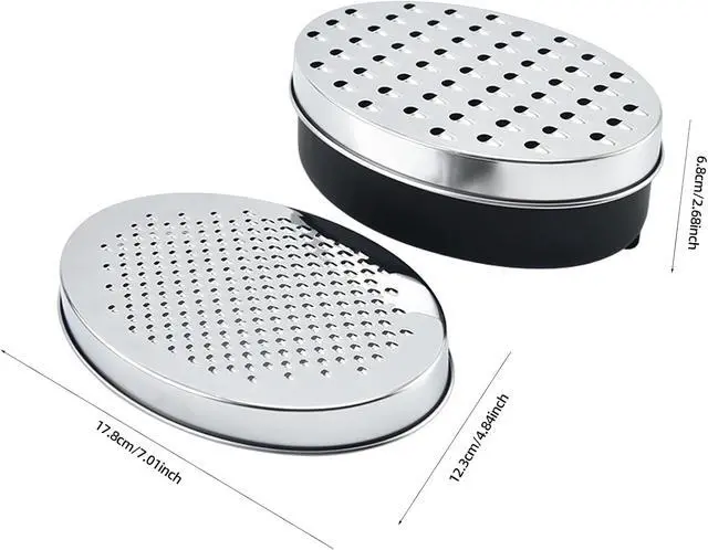 Alt view image 5 of 7 - Stainless Steel Cheese Grater with Airtight Storage Container - Box Grater for Kitchen, Shredder for Parmesan, Cheddar, Vegetables, Chocolate, Nutmeg - Includes Lemon for Citrus, Ginger, Butter