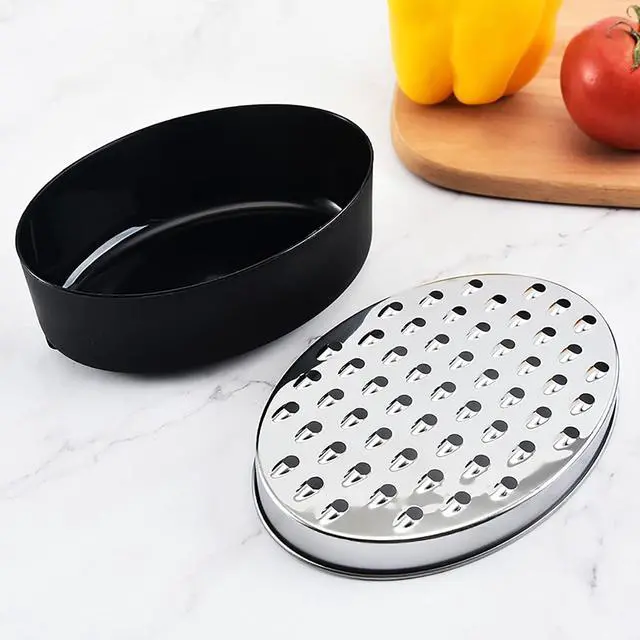 Alt view image 6 of 7 - Stainless Steel Cheese Grater with Airtight Storage Container - Box Grater for Kitchen, Shredder for Parmesan, Cheddar, Vegetables, Chocolate, Nutmeg - Includes Lemon for Citrus, Ginger, Butter