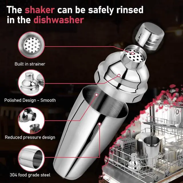 Alt view image 2 of 7 - Cocktail Shaker 24oz Martini Drink Shaker with Built-In Strainer