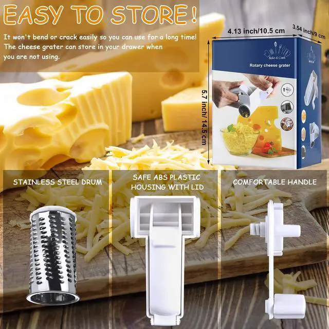 Alt view image 3 of 7 - Boao Rotary Cheese Grater, Manual Handheld Cheese Grater, White, 1 Drum