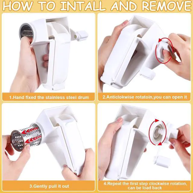 Alt view image 4 of 7 - Boao Rotary Cheese Grater, Manual Handheld Cheese Grater, White, 1 Drum