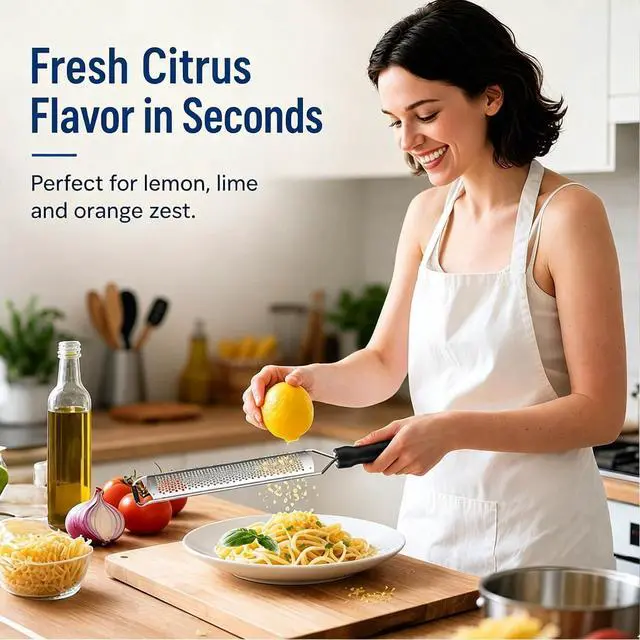 Alt view image 3 of 7 - Lemon Zester & Cheese Grater, Razor Sharp Stainless Steel Blade Zester for Citrus, Parmesan Cheese, Ginger, Garlic, Chocolate, Non Slip Handle, Safety Cover, Dishwasher Safe, Black