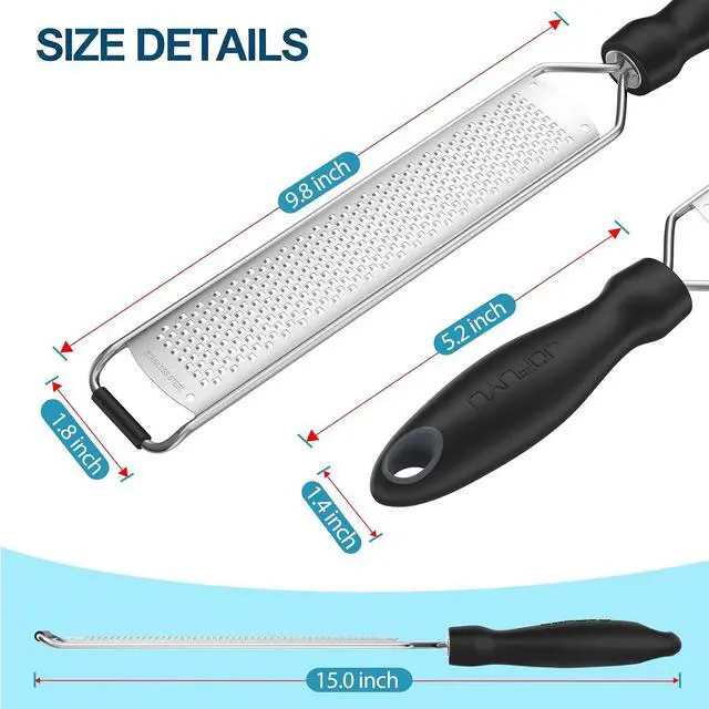 Alt view image 6 of 7 - Lemon Zester & Cheese Grater, Razor Sharp Stainless Steel Blade Zester for Citrus, Parmesan Cheese, Ginger, Garlic, Chocolate, Non Slip Handle, Safety Cover, Dishwasher Safe, Black