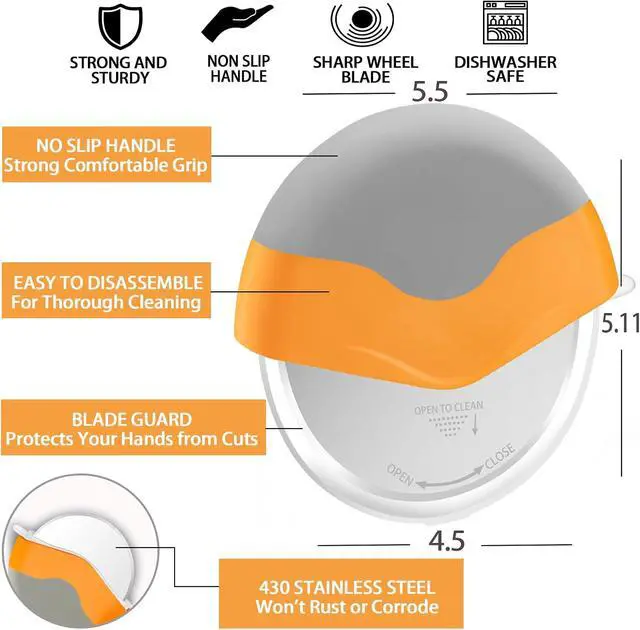 Alt view image 2 of 7 - VENZELL 4.5-Inch Pizza Cutter Wheel Stainless Steel Non-Slip Grip Orange