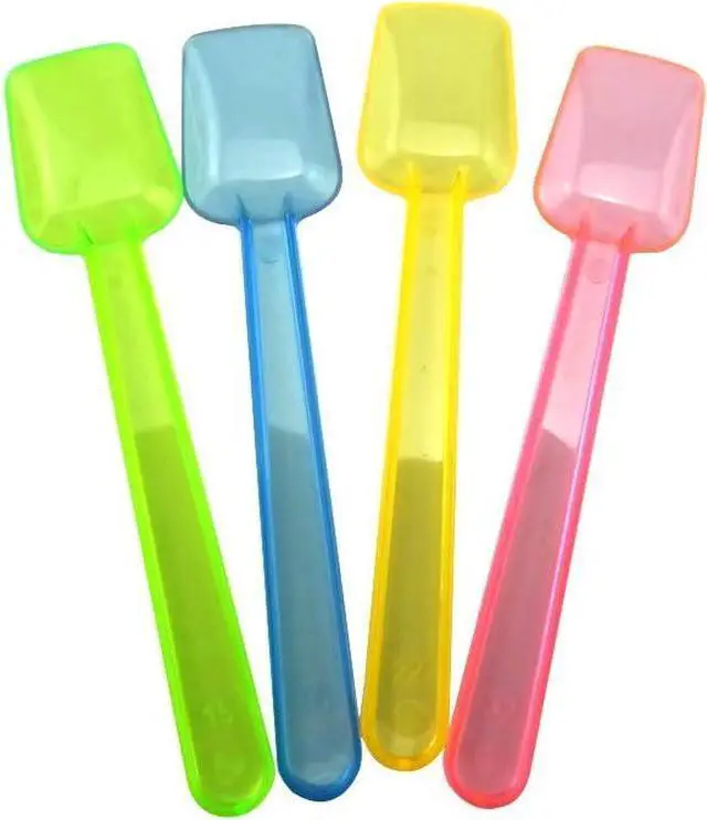 Main image of Honbay 100PCS Assorted Color 3.74 Inch Mini Plastic Shovel Spoons Perfect For Sampling Tasting or Taste Testing Frozen Desserts Ice Cream Cereal Yogurt Cake Pie or any Food You Desire