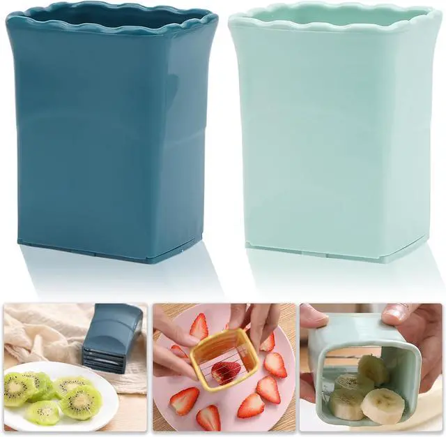 Main image of Tulobi 2-Piece Fruit Slicer Set, Stainless Steel, Mini Cup Slicer, Quick Salad Maker, Creative Kitchen Gadget (Navy Blue + Cyan)